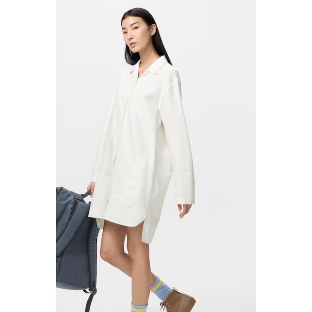 JW Anderson x Uniqlo Open Collar Oxford Shirt Dress Natural White Large NWT